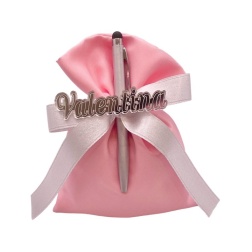 Bomboniera compleanno penna touch sacco rosa nome
